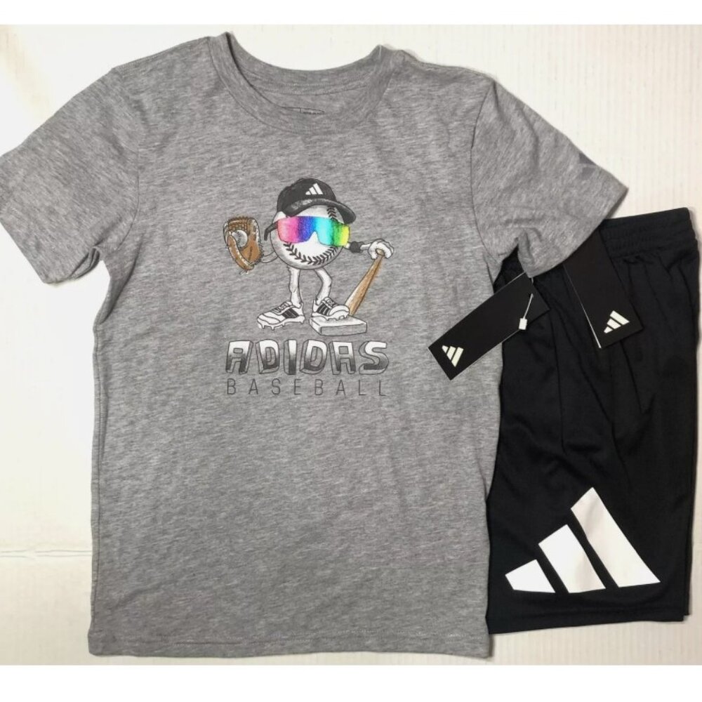 Boys Baseball Adidas 2 pc Short Set Tee Sports Athletic Bottoms Shirt Top 7